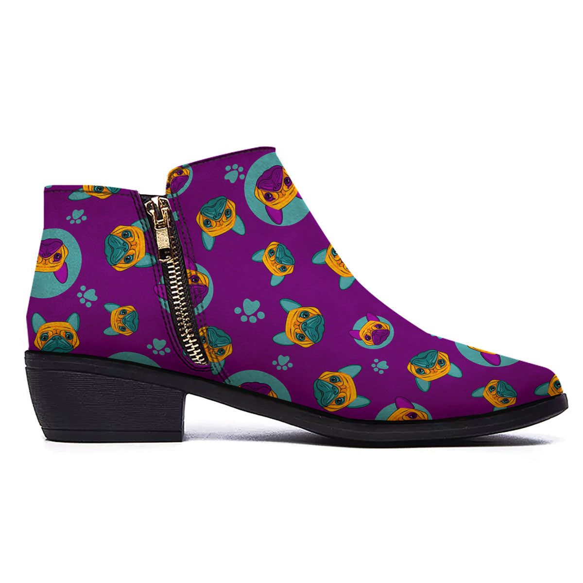 Boston Terrier Purple Print Pattern Ankle Boots-grizzshop