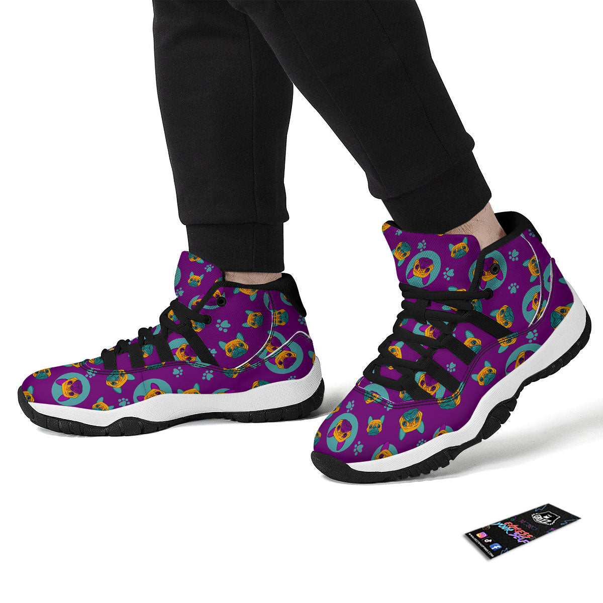 Boston Terrier Purple Print Pattern Black Bball Shoes-grizzshop