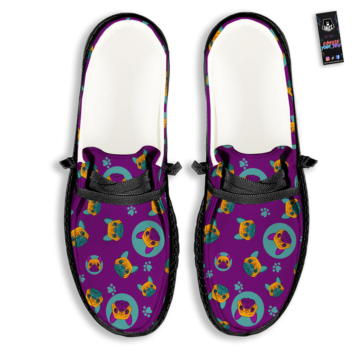 Boston Terrier Purple Print Pattern Black Loafers-grizzshop