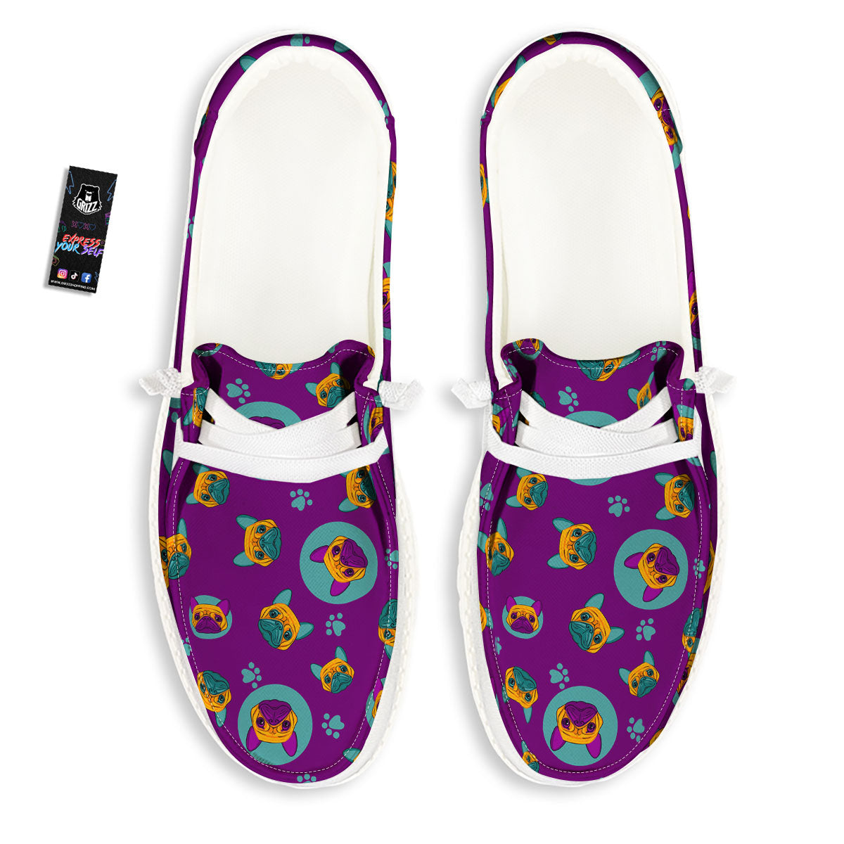 Boston Terrier Purple Print Pattern Black Loafers-grizzshop