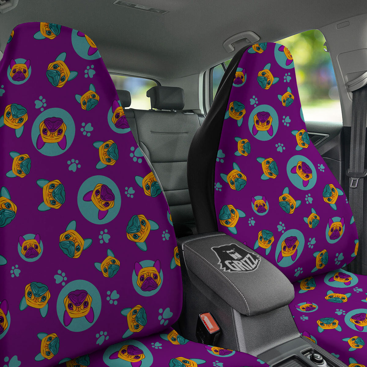 Boston Terrier Purple Print Pattern Car Seat Covers-grizzshop