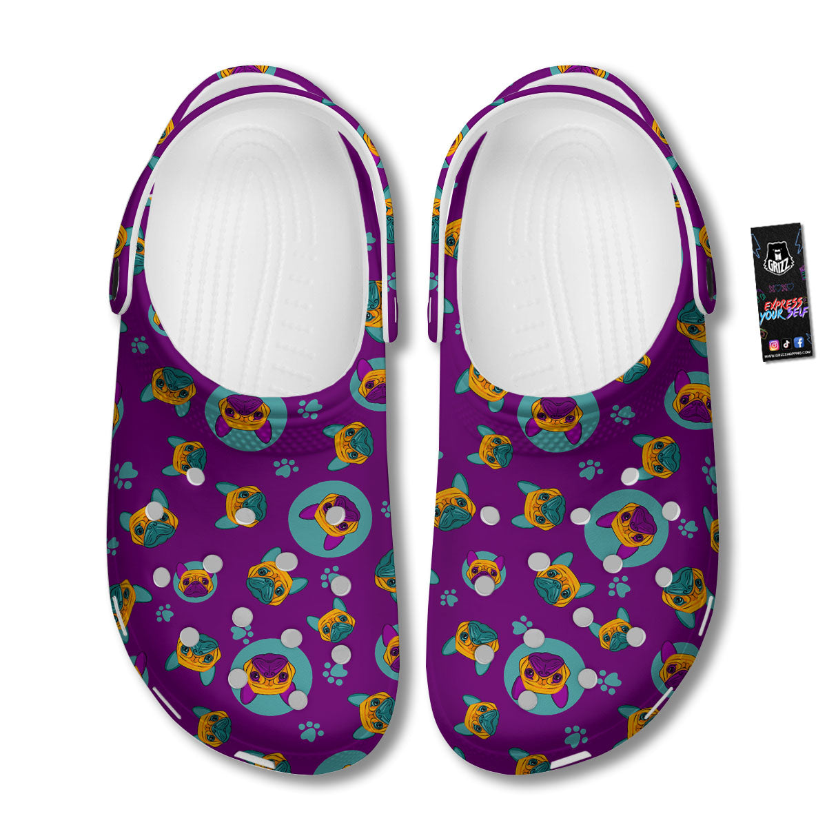 Boston Terrier Purple Print Pattern Clog-grizzshop