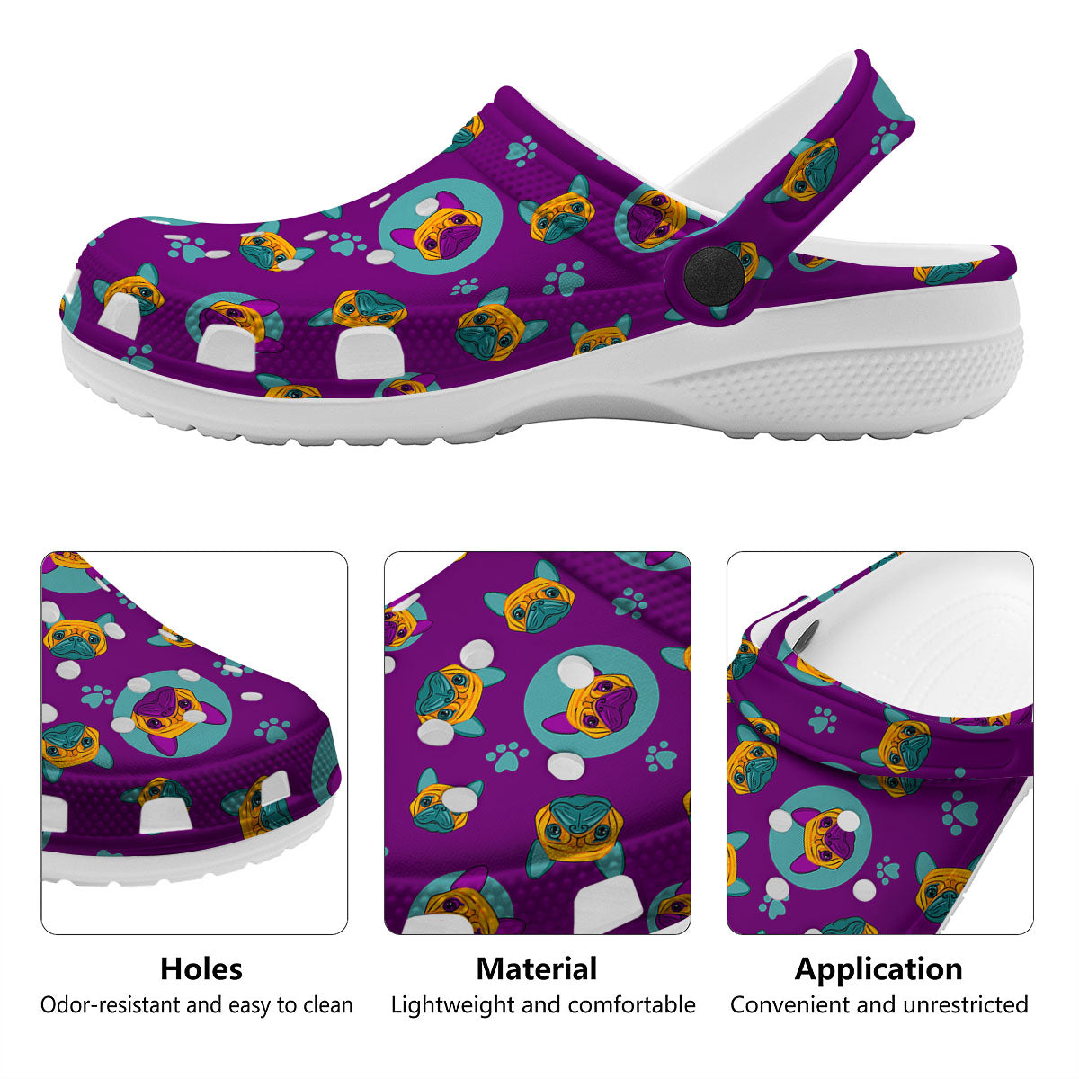 Boston Terrier Purple Print Pattern Clog-grizzshop