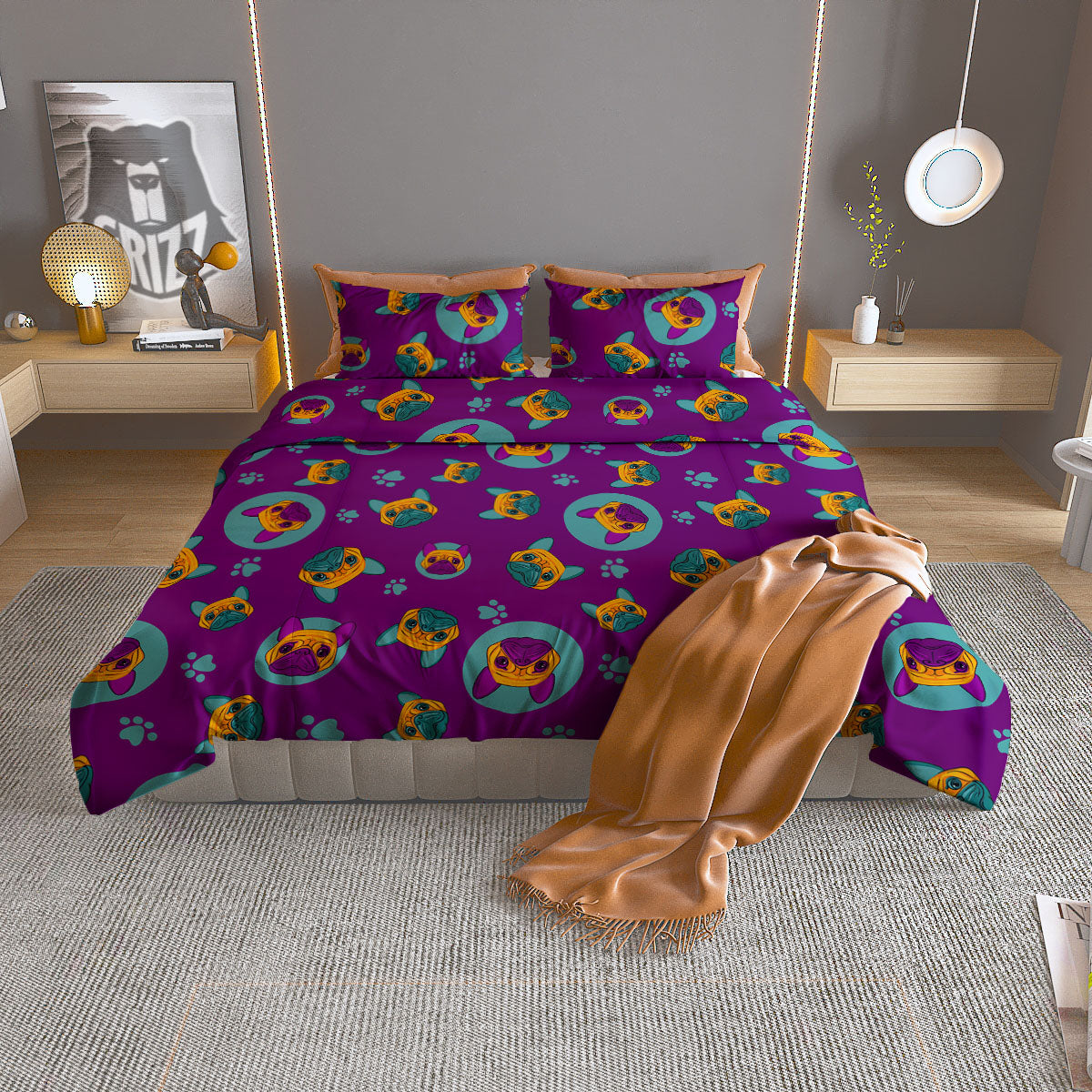 Black Argyle And Blue Yellow Print Pattern Duvet Cover Bedding Set