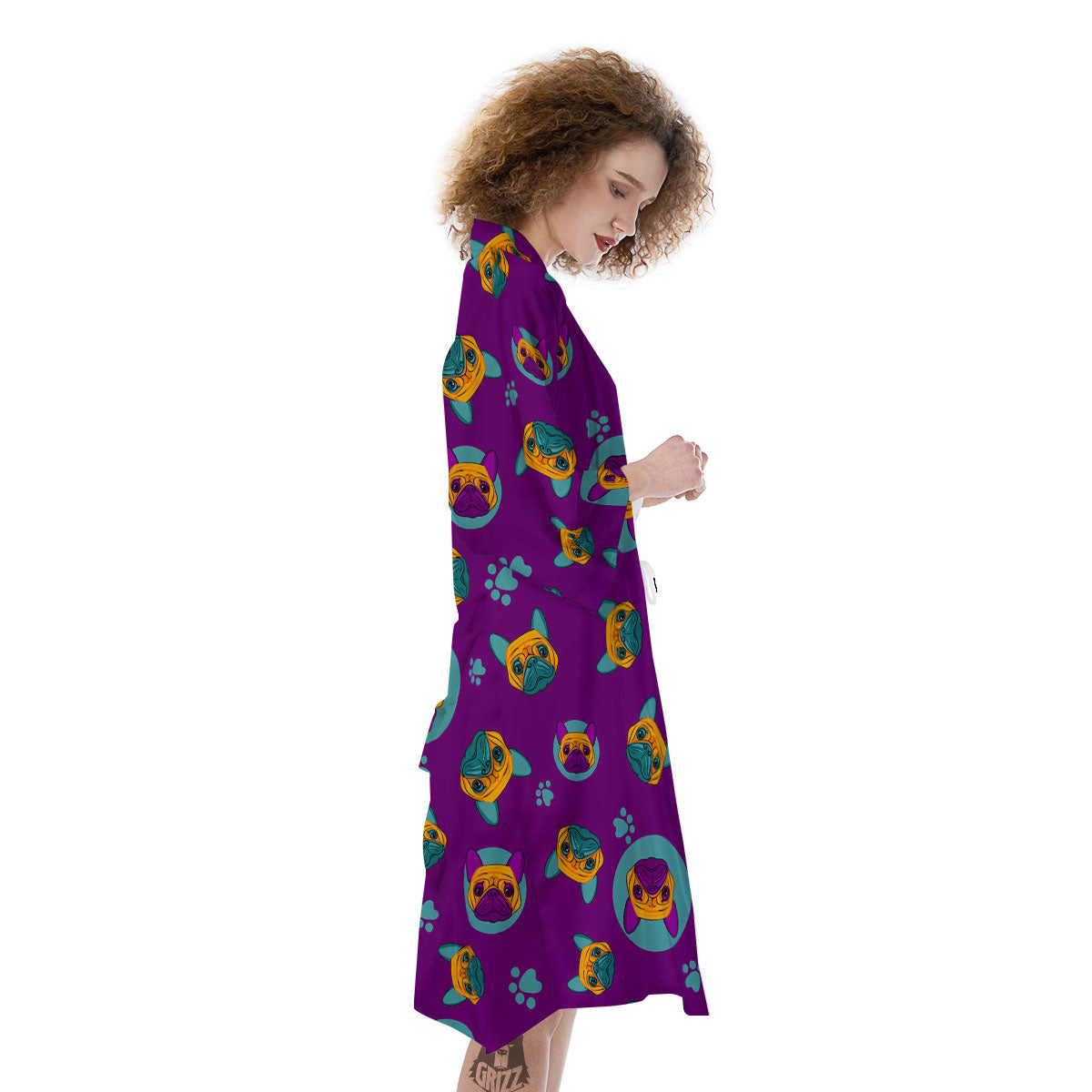 Boston Terrier Purple Print Pattern Kimono-grizzshop