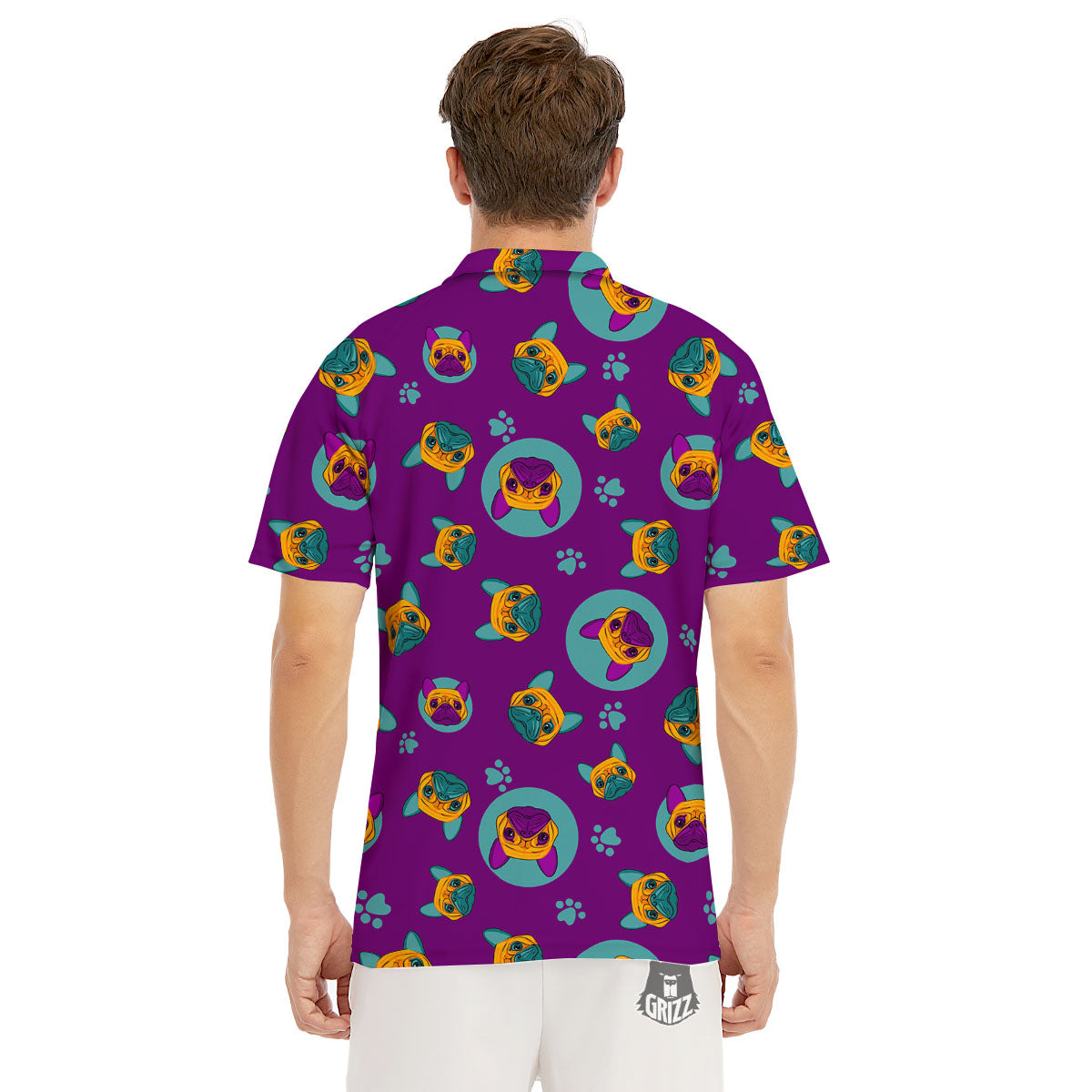 Boston Terrier Purple Print Pattern Men's Golf Shirts-grizzshop