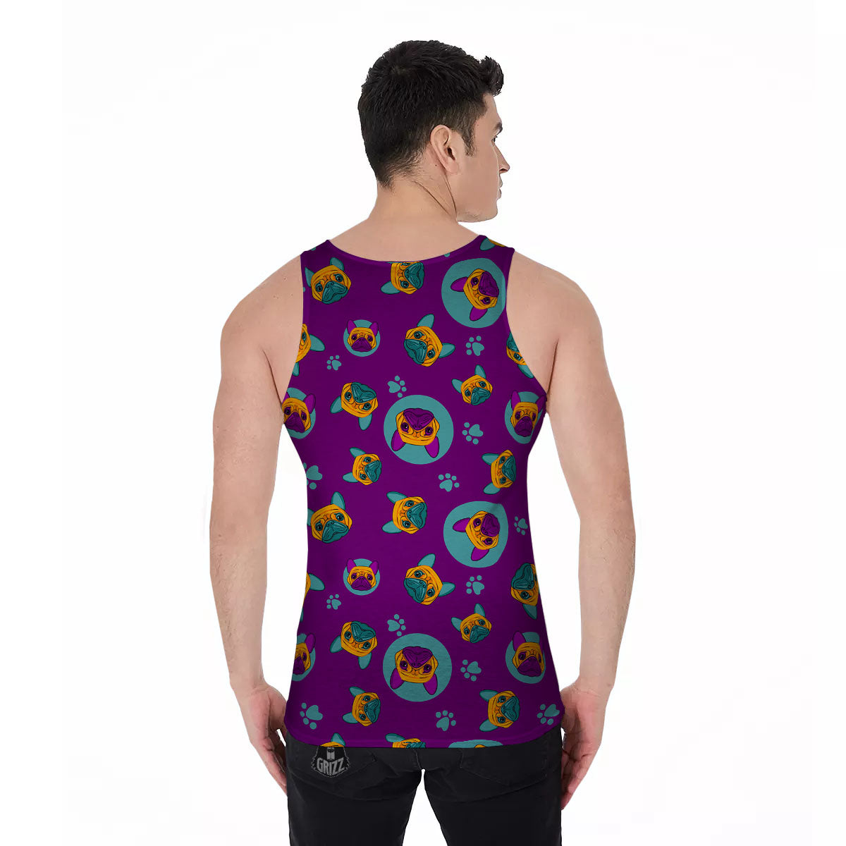 Boston Terrier Purple Print Pattern Men's Tank Top-grizzshop