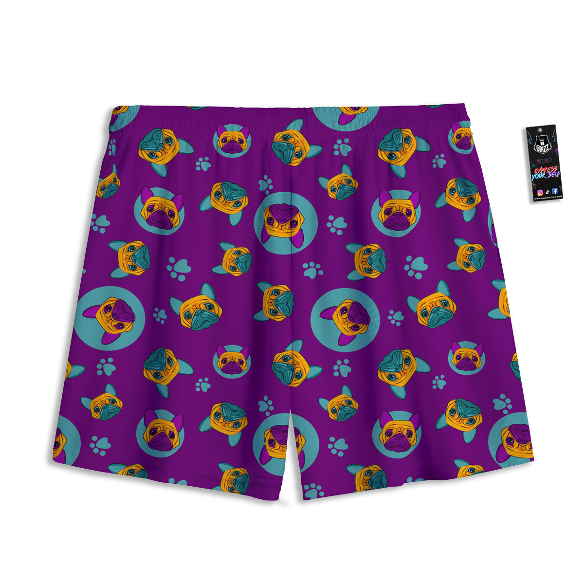 Boston Terrier Purple Print Pattern Mesh Shorts
