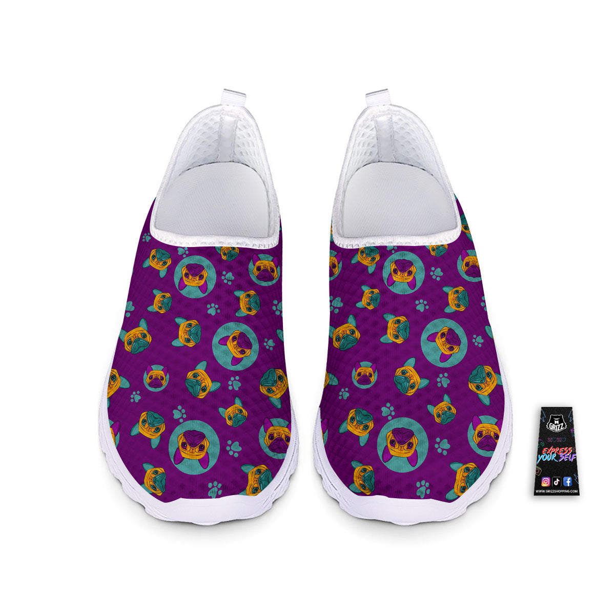 Boston Terrier Purple Print Pattern Nurse Shoes-grizzshop