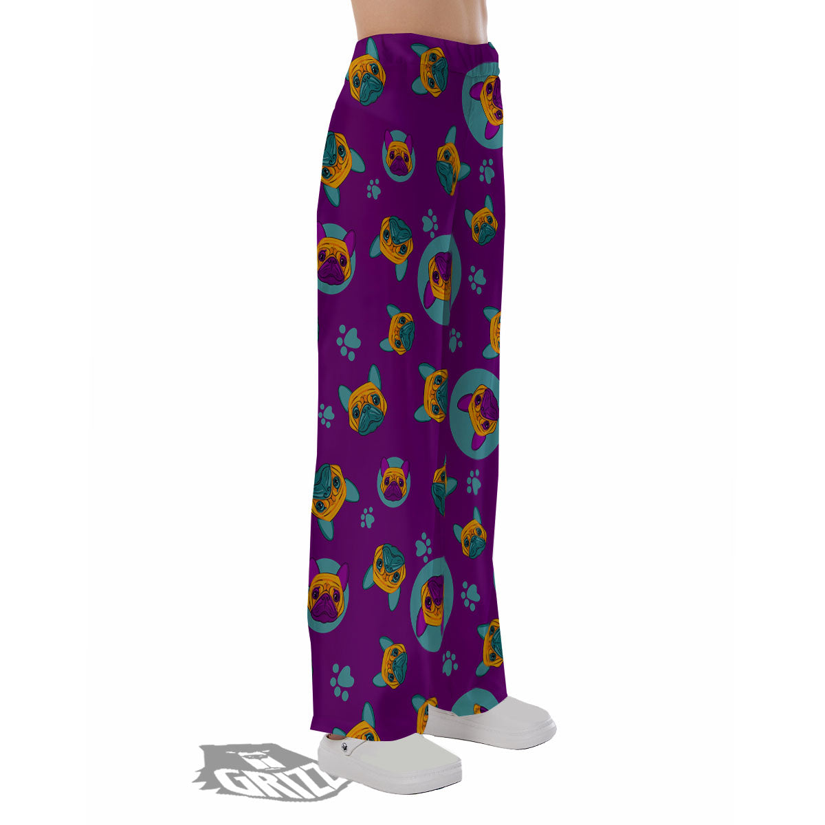 Boston Terrier Purple Print Pattern Pajama Pants-grizzshop