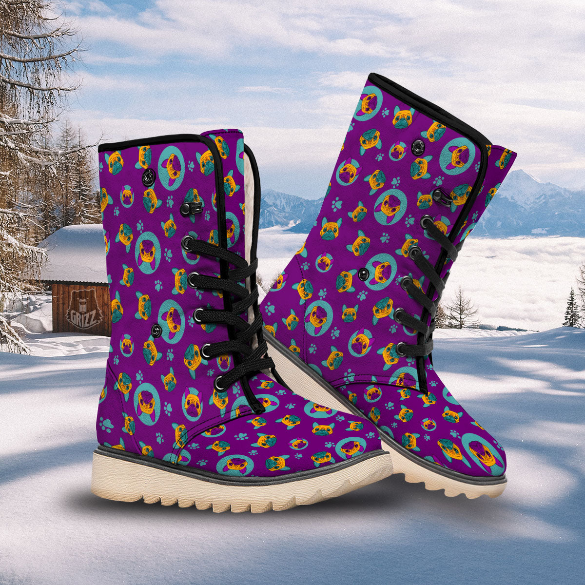 Boston Terrier Purple Print Pattern Snow Boots-grizzshop