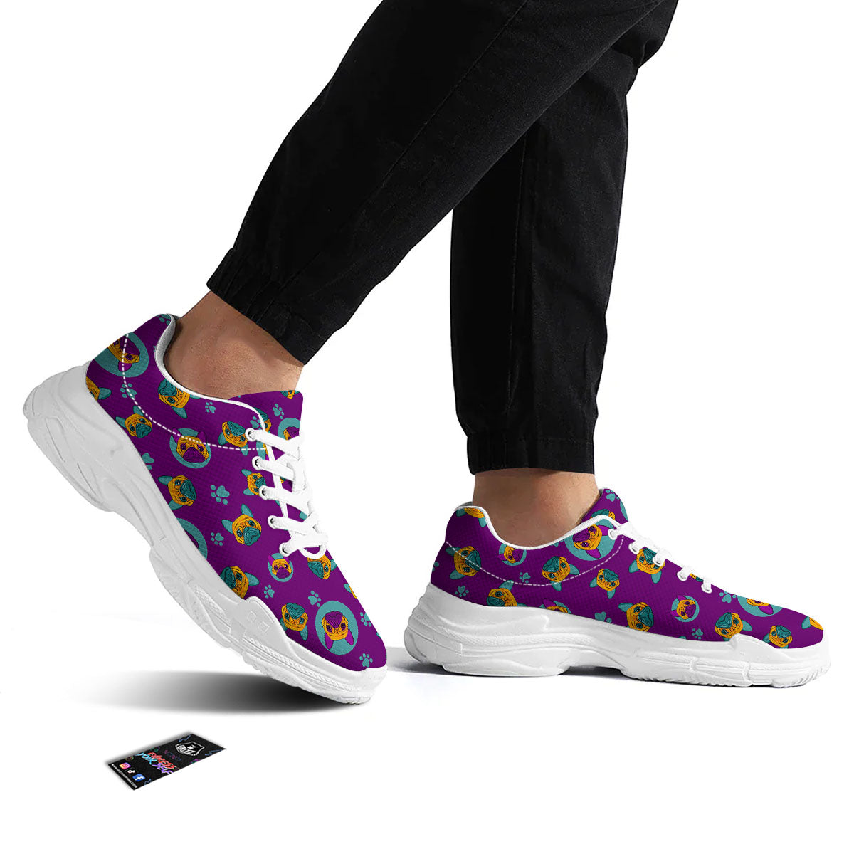 Boston Terrier Purple Print Pattern White Chunky Shoes-grizzshop