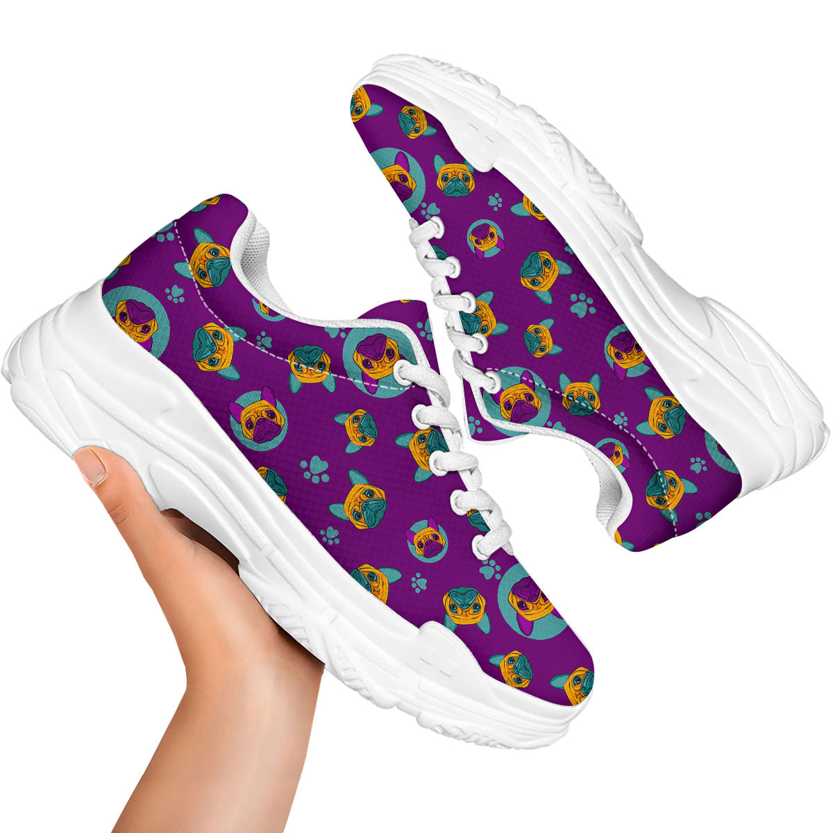 Boston Terrier Purple Print Pattern White Chunky Shoes-grizzshop