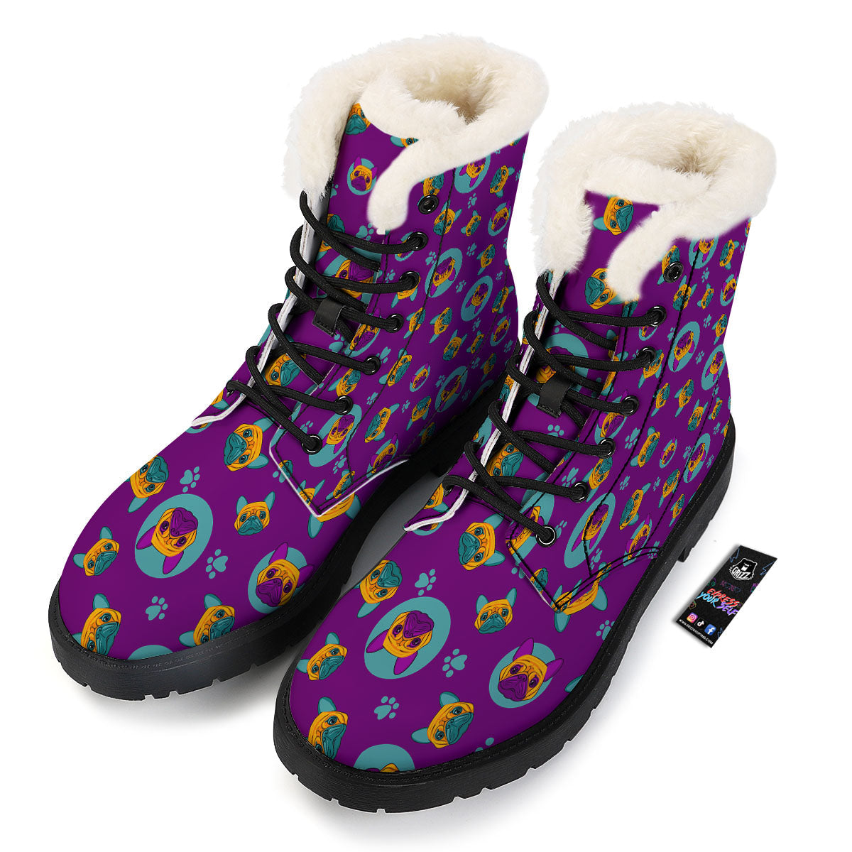 Boston Terrier Purple Print Pattern Winter Boots-grizzshop