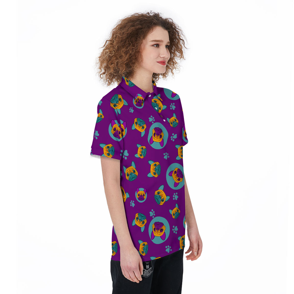 Boston Terrier Purple Print Pattern Women's Golf Shirts-grizzshop