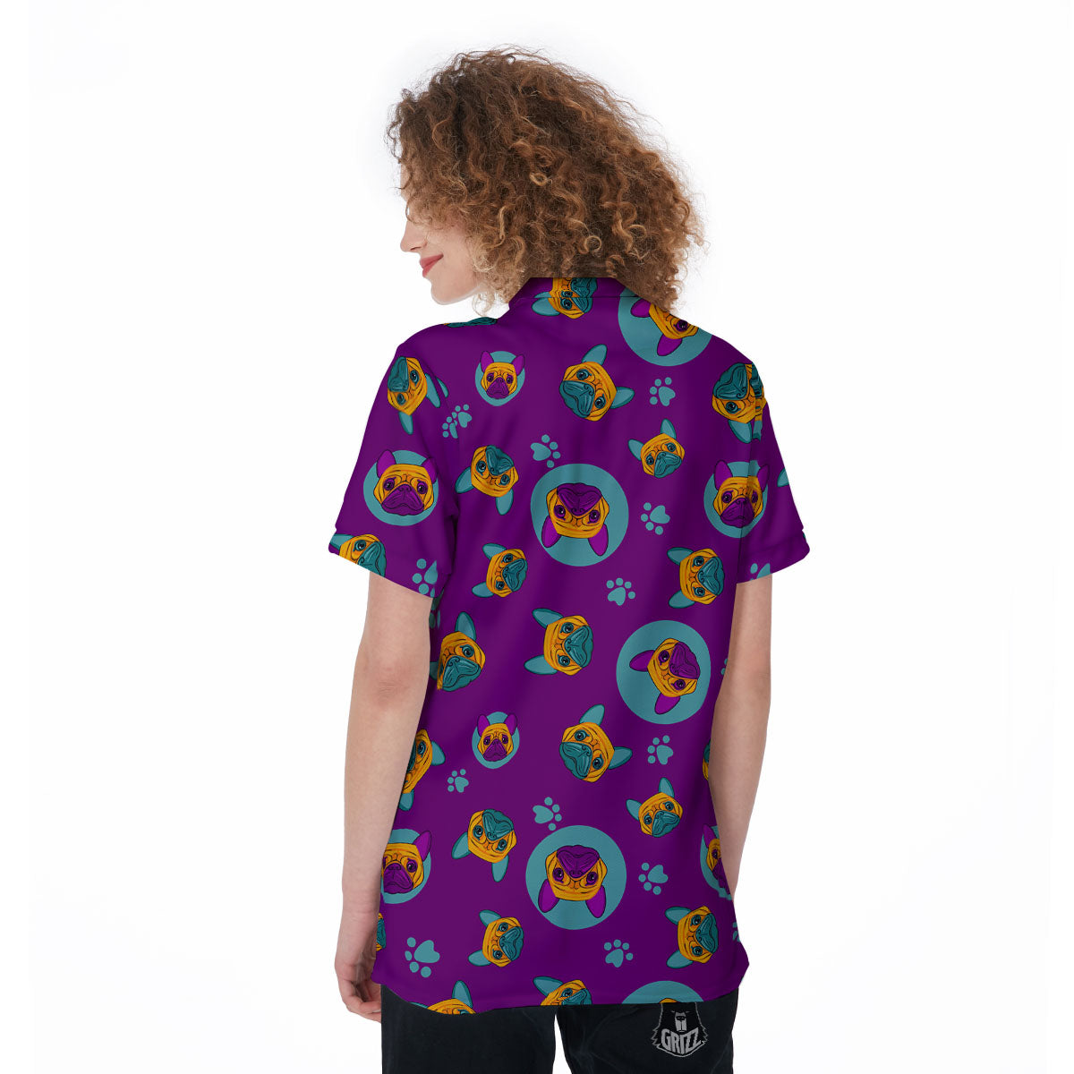Boston Terrier Purple Print Pattern Women's Golf Shirts-grizzshop
