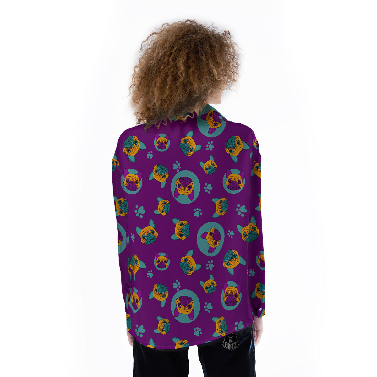 Boston Terrier Purple Print Pattern Women's Long Sleeve Shirts-grizzshop