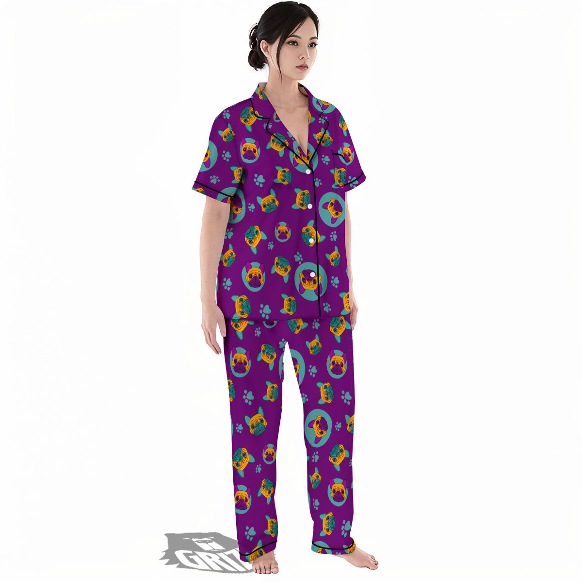 Boston Terrier Purple Print Pattern Women's Pajamas Set-grizzshop