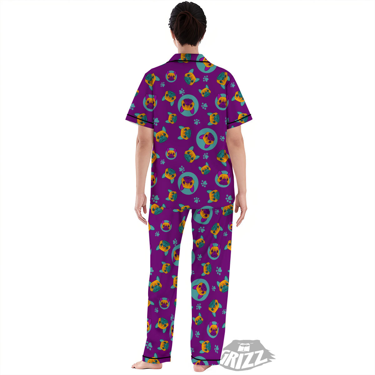 Boston Terrier Purple Print Pattern Women's Pajamas Set-grizzshop