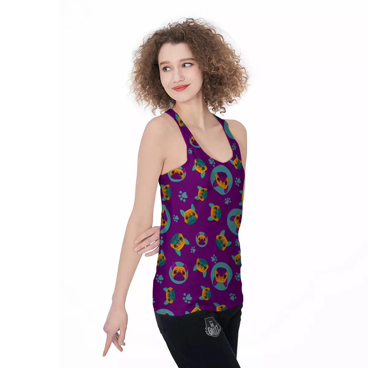 Boston Terrier Purple Print Pattern Women's Racerback Tank Top-grizzshop