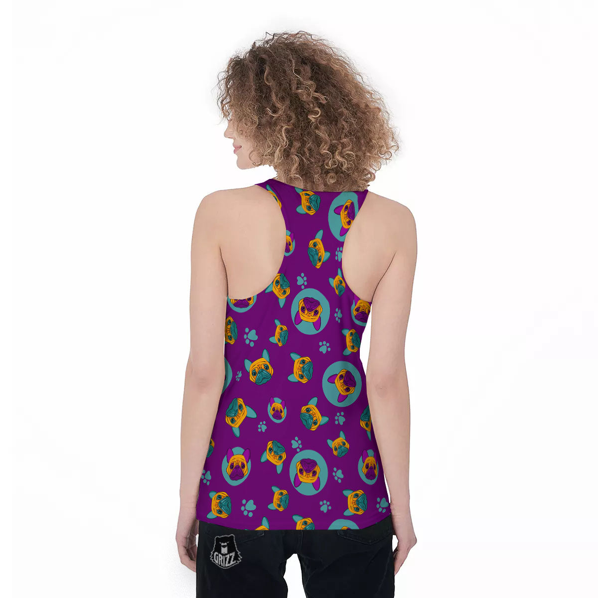 Boston Terrier Purple Print Pattern Women's Racerback Tank Top-grizzshop
