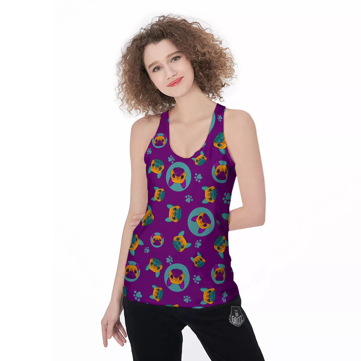 Boston Terrier Purple Print Pattern Women's Racerback Tank Top-grizzshop