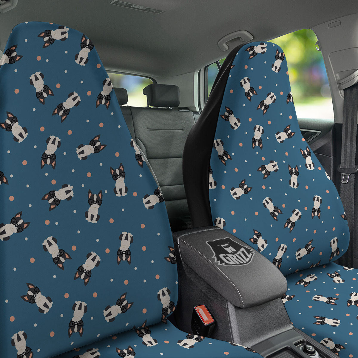 Boston Terrier Wearing Glasses Print Car Seat Covers-grizzshop