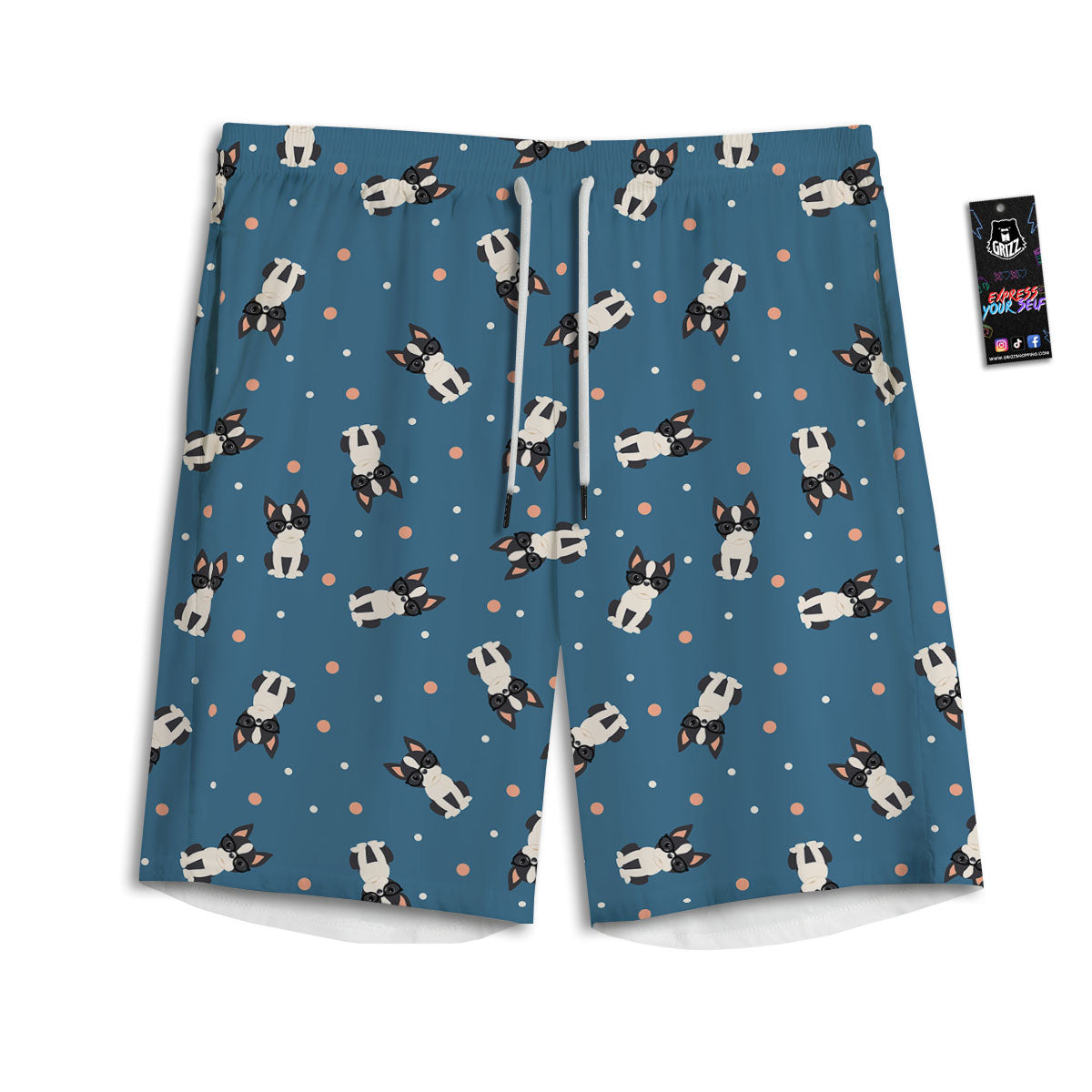 Boston Terrier Wearing Glasses Print Men's Athletic Shorts