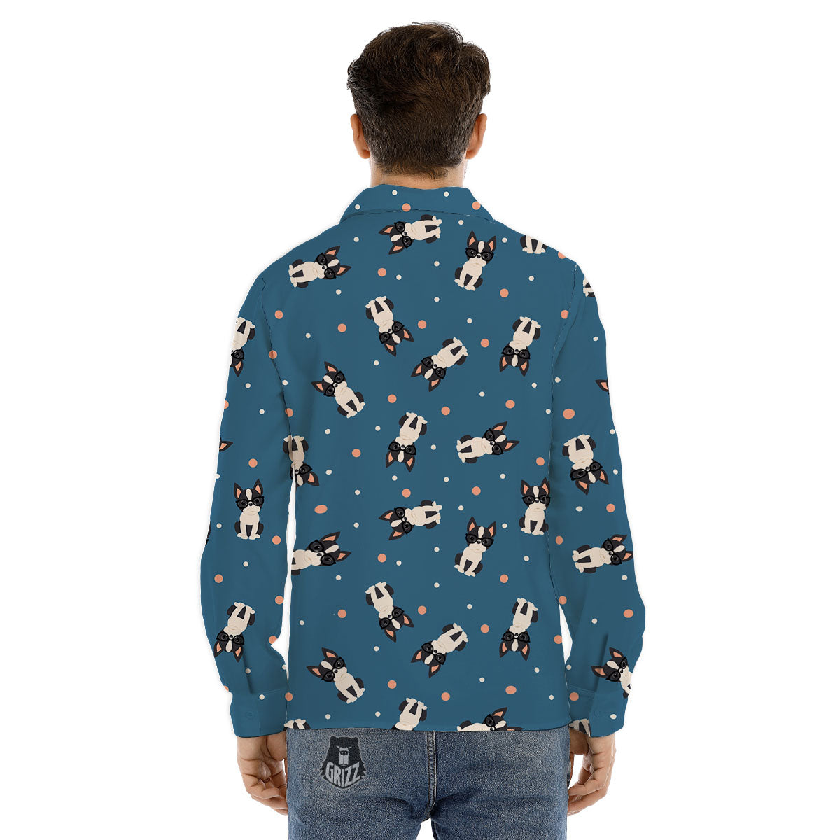 Boston Terrier Wearing Glasses Print Men's Dress Shirts-grizzshop
