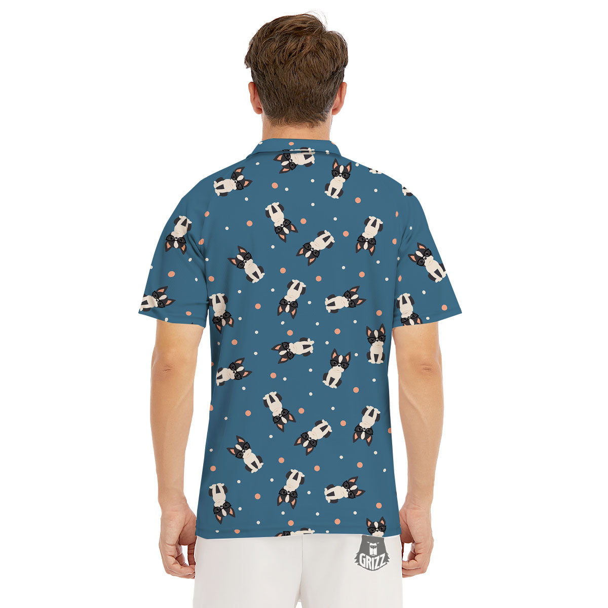 Boston Terrier Wearing Glasses Print Men's Golf Shirts-grizzshop