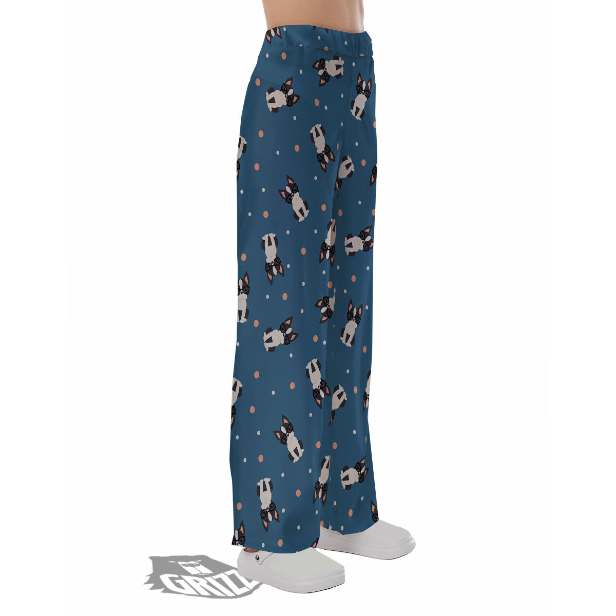 Boston Terrier Wearing Glasses Print Pajama Pants-grizzshop