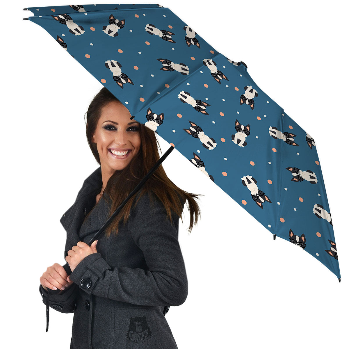 Boston Terrier Wearing Glasses Print Umbrella-grizzshop
