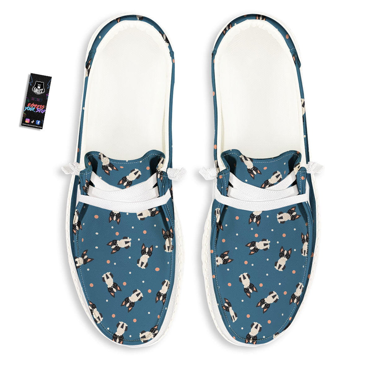 Boston Terrier Wearing Glasses Print White Loafers-grizzshop