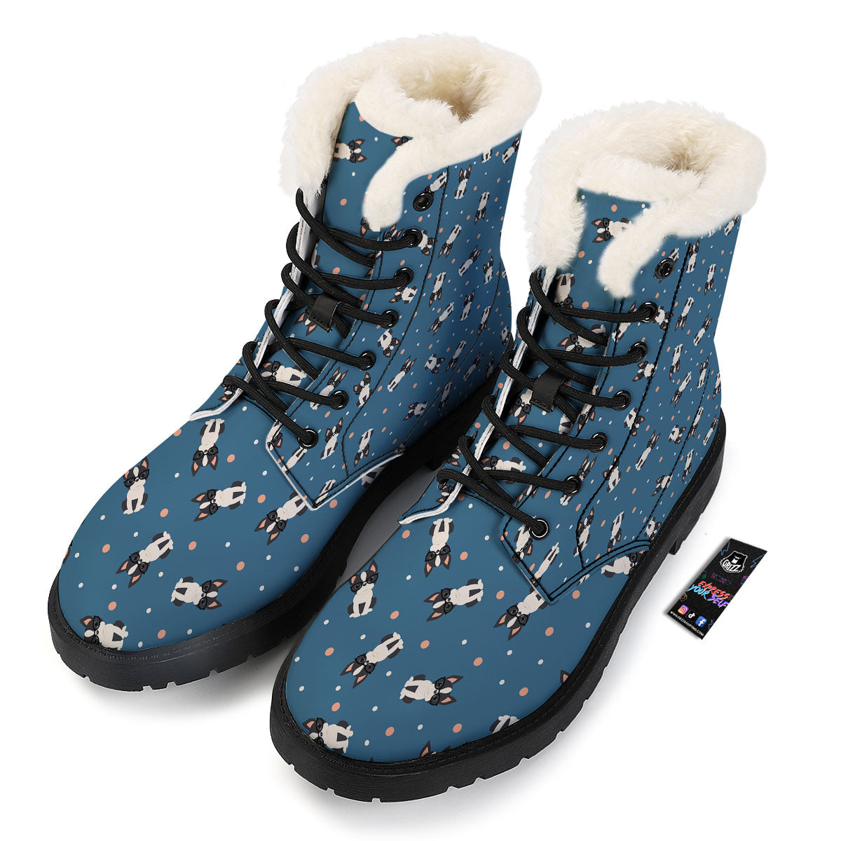 Boston Terrier Wearing Glasses Print Winter Boots-grizzshop