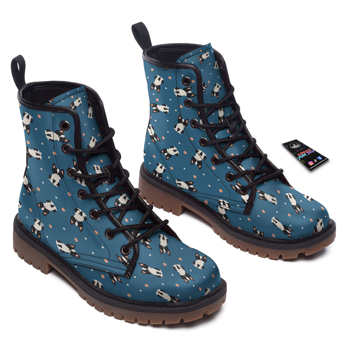 Boston Terrier Wearing Glasses Print Work Boots-grizzshop