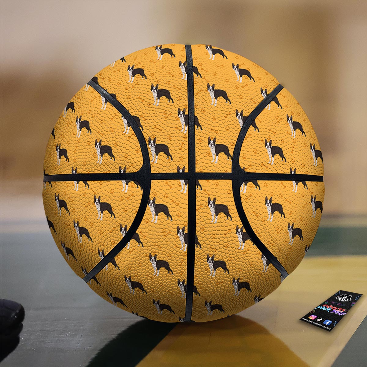 Boston Terrier Cartoon Print Pattern Basketball