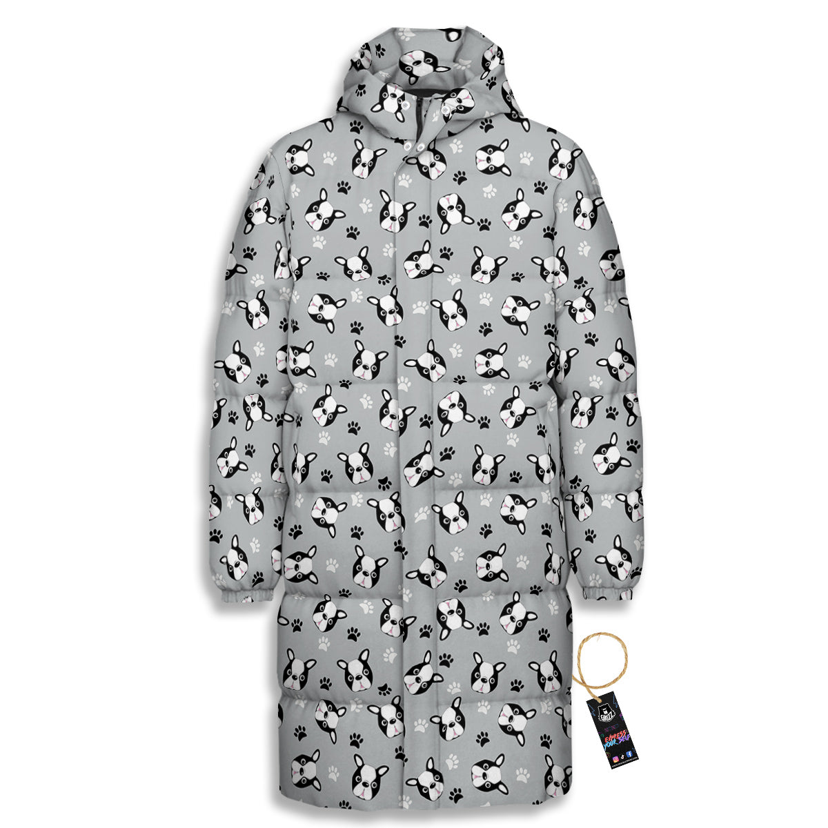 Boston Terrier Faces Cute Print Long Down Jacket
