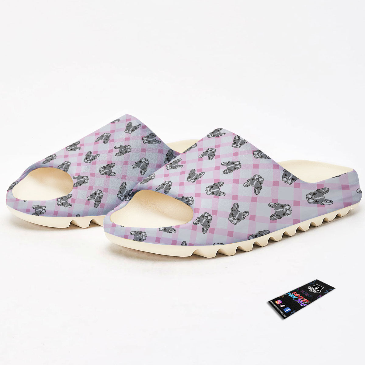 Boston Terrier Pink Plaid Print Pattern Sandals-grizzshop