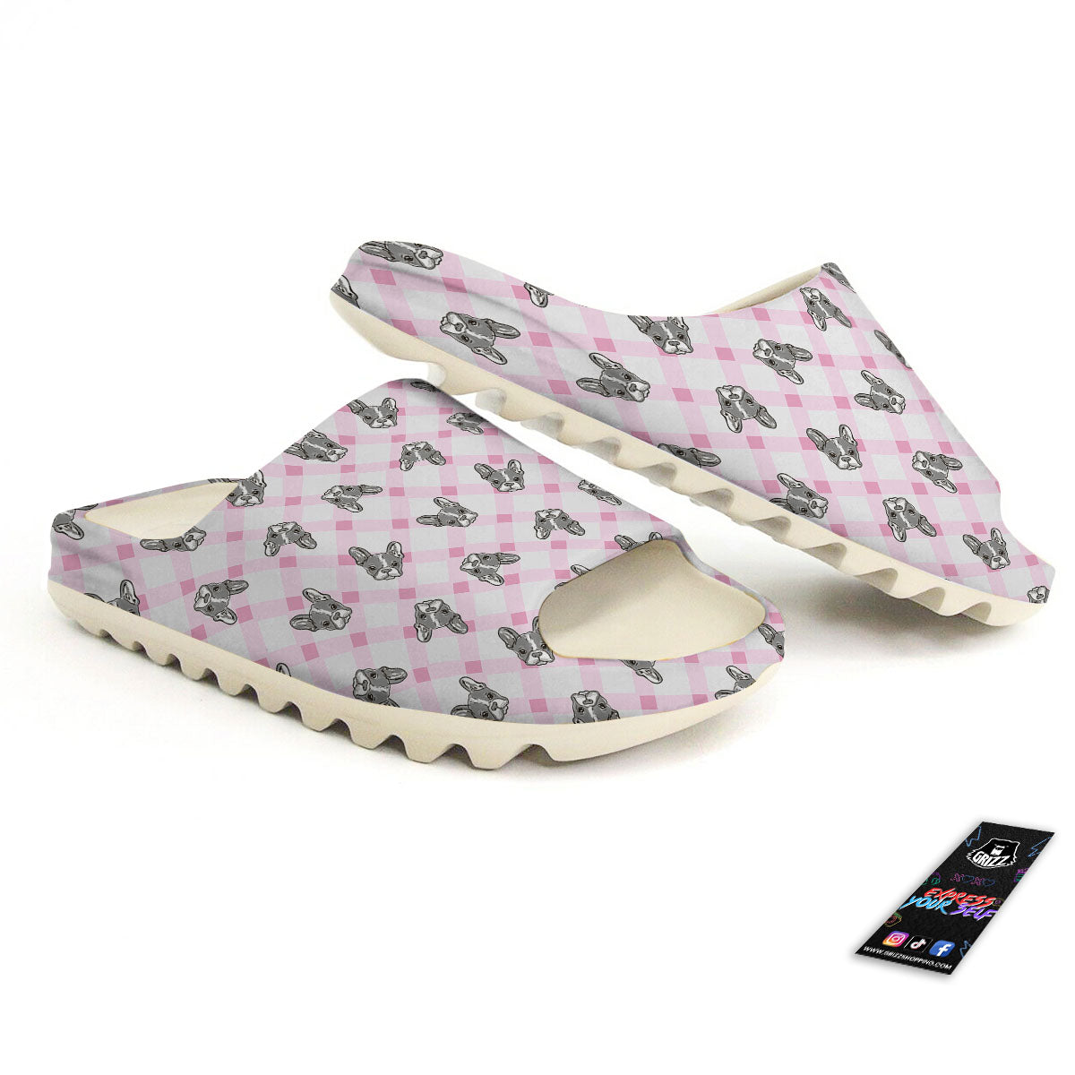 Boston Terrier Pink Plaid Print Pattern Sandals-grizzshop