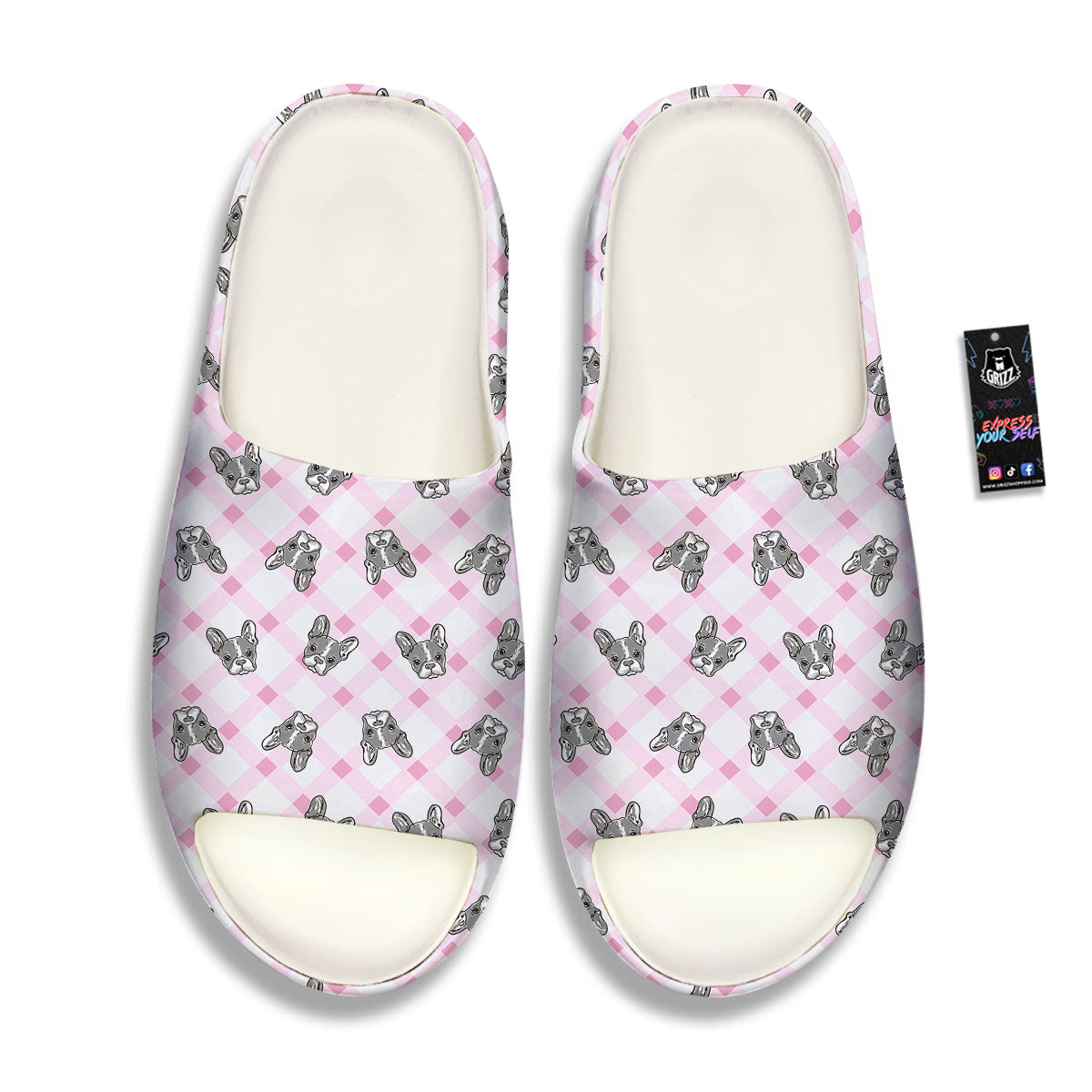 Boston Terrier Pink Plaid Print Pattern Sandals-grizzshop