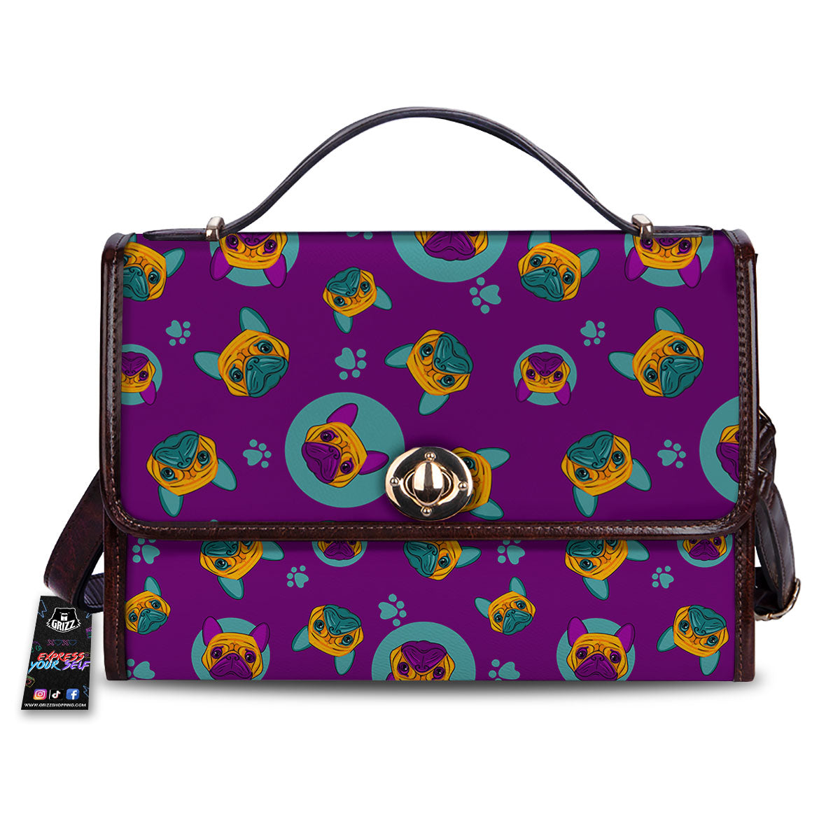Boston Terrier Purple Print Pattern Women's Satchel Bag