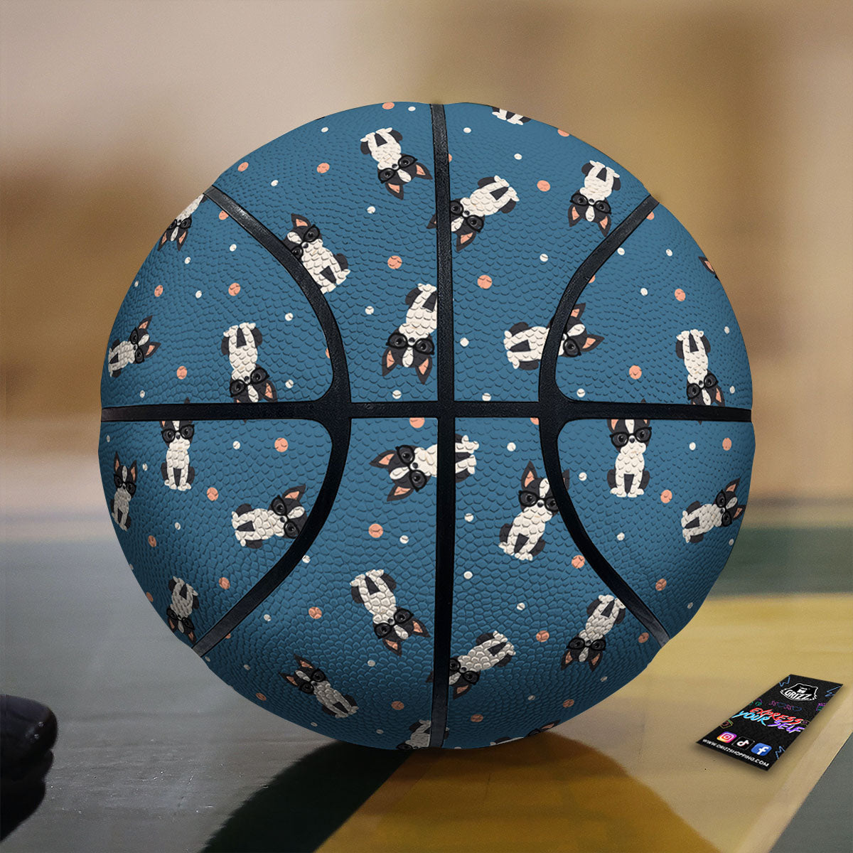Boston Terrier Wearing Glasses Print Basketball