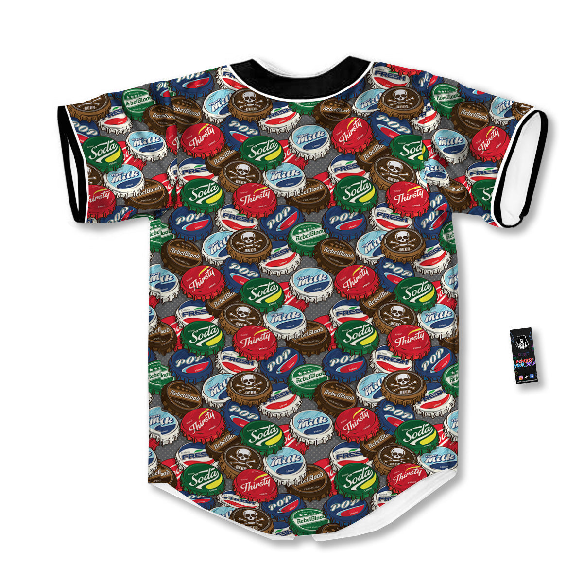 Bottle Caps Print Pattern Baseball Jersey-grizzshop