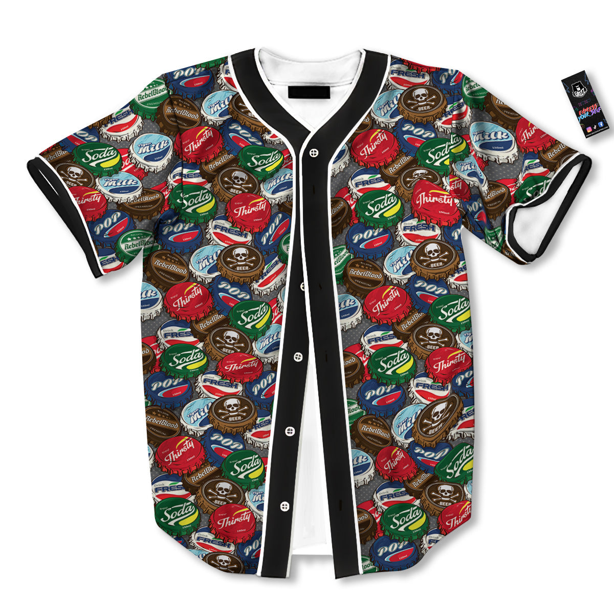 Bottle Caps Print Pattern Baseball Jersey-grizzshop