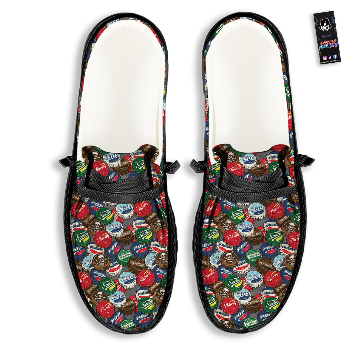 Bottle Caps Print Pattern Black Loafers-grizzshop