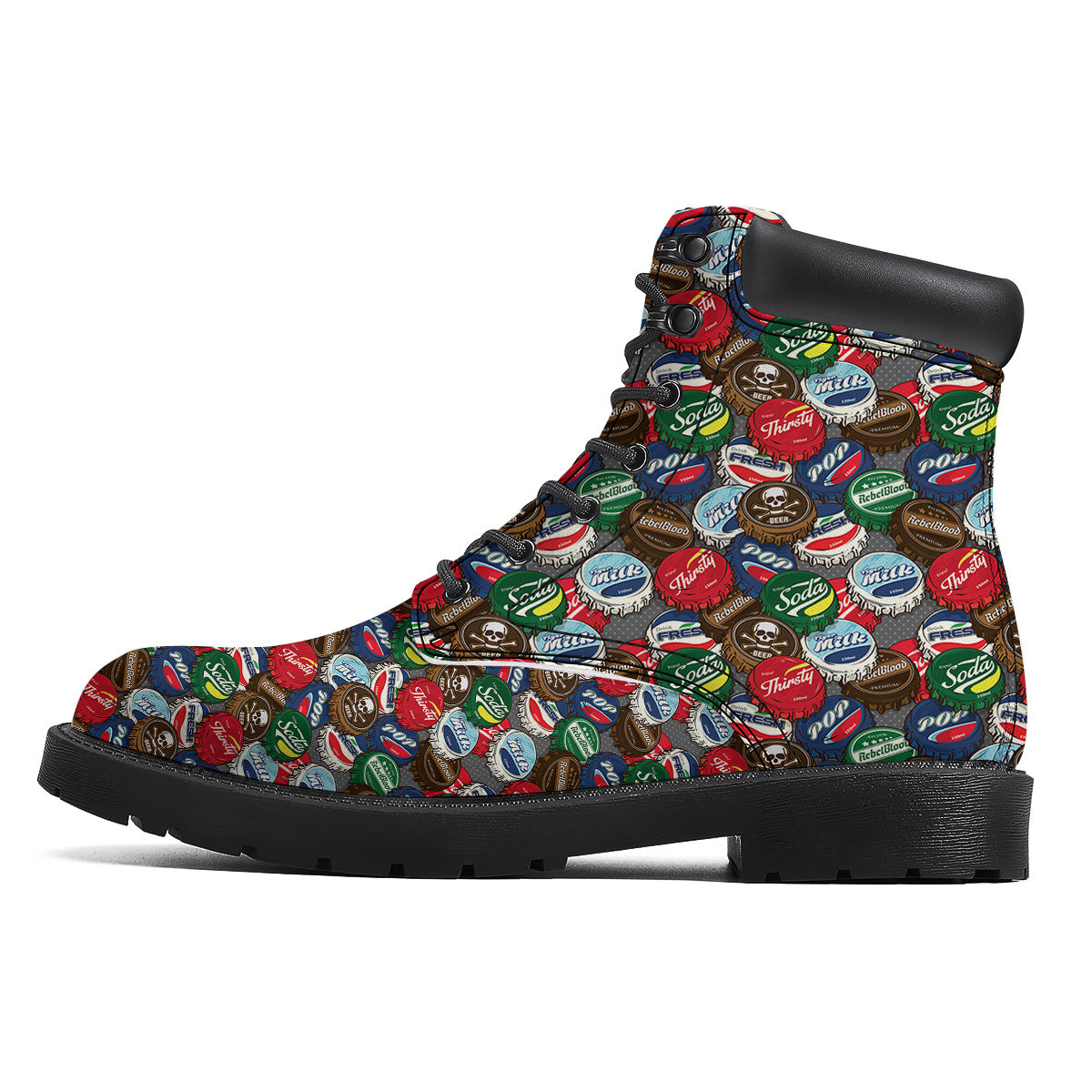 Bottle Caps Print Pattern Boots-grizzshop