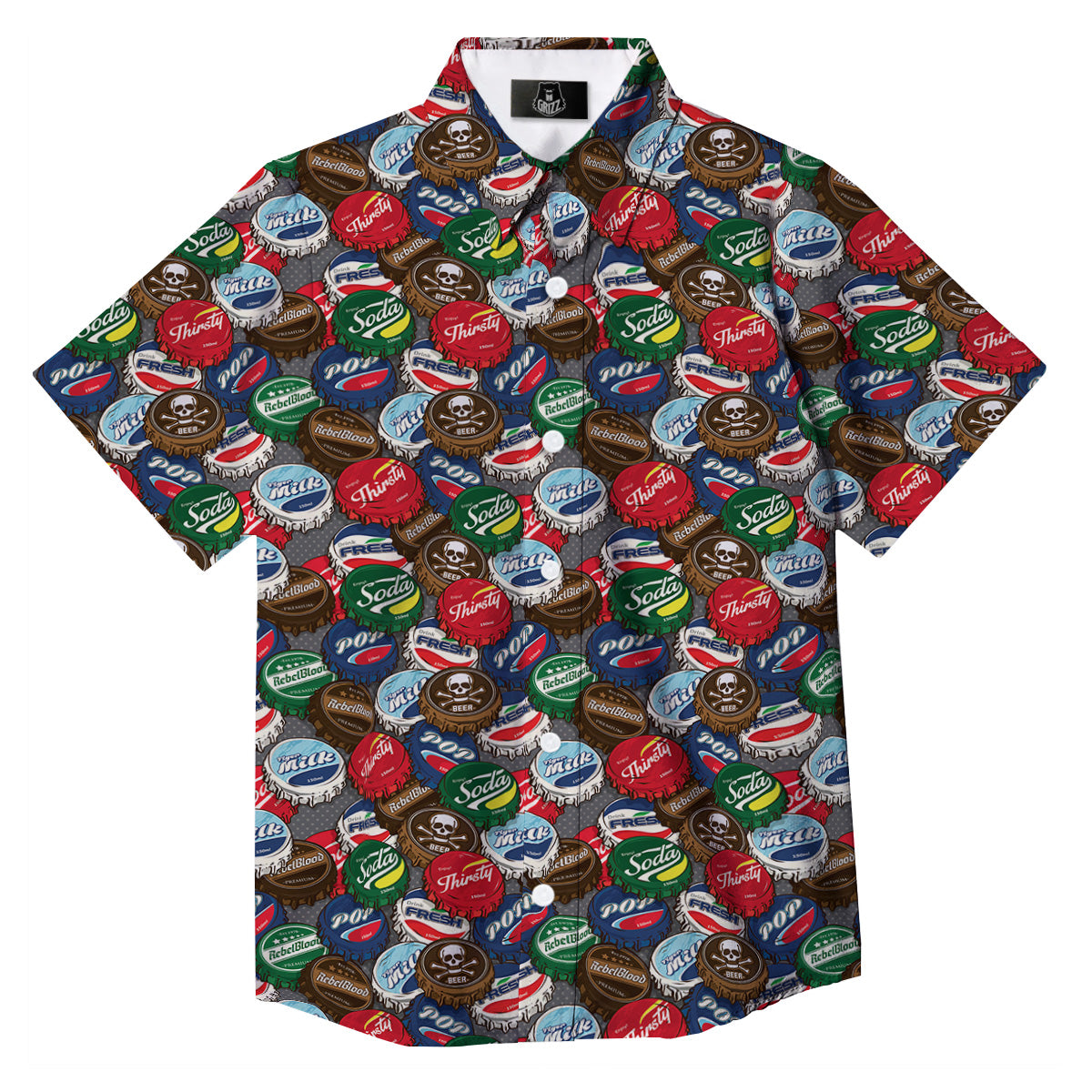 Bottle Caps Print Pattern Button Up Shirt-grizzshop