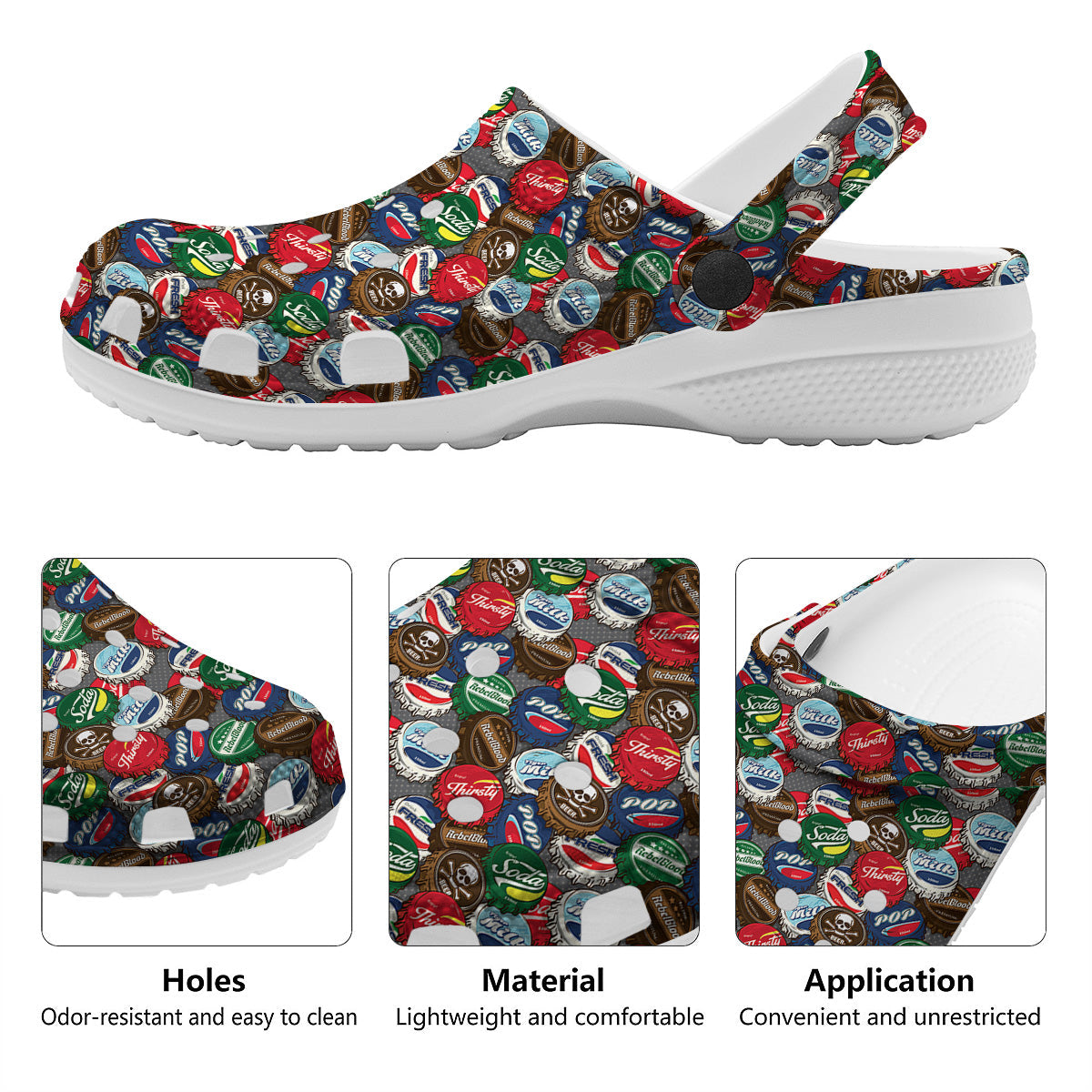 Bottle Caps Print Pattern Clog-grizzshop