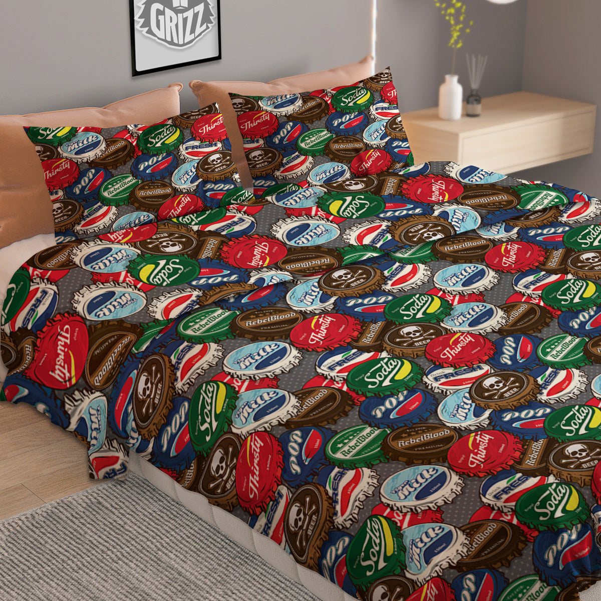 Bottle Caps Print Pattern Duvet Cover Bedding Set-grizzshop