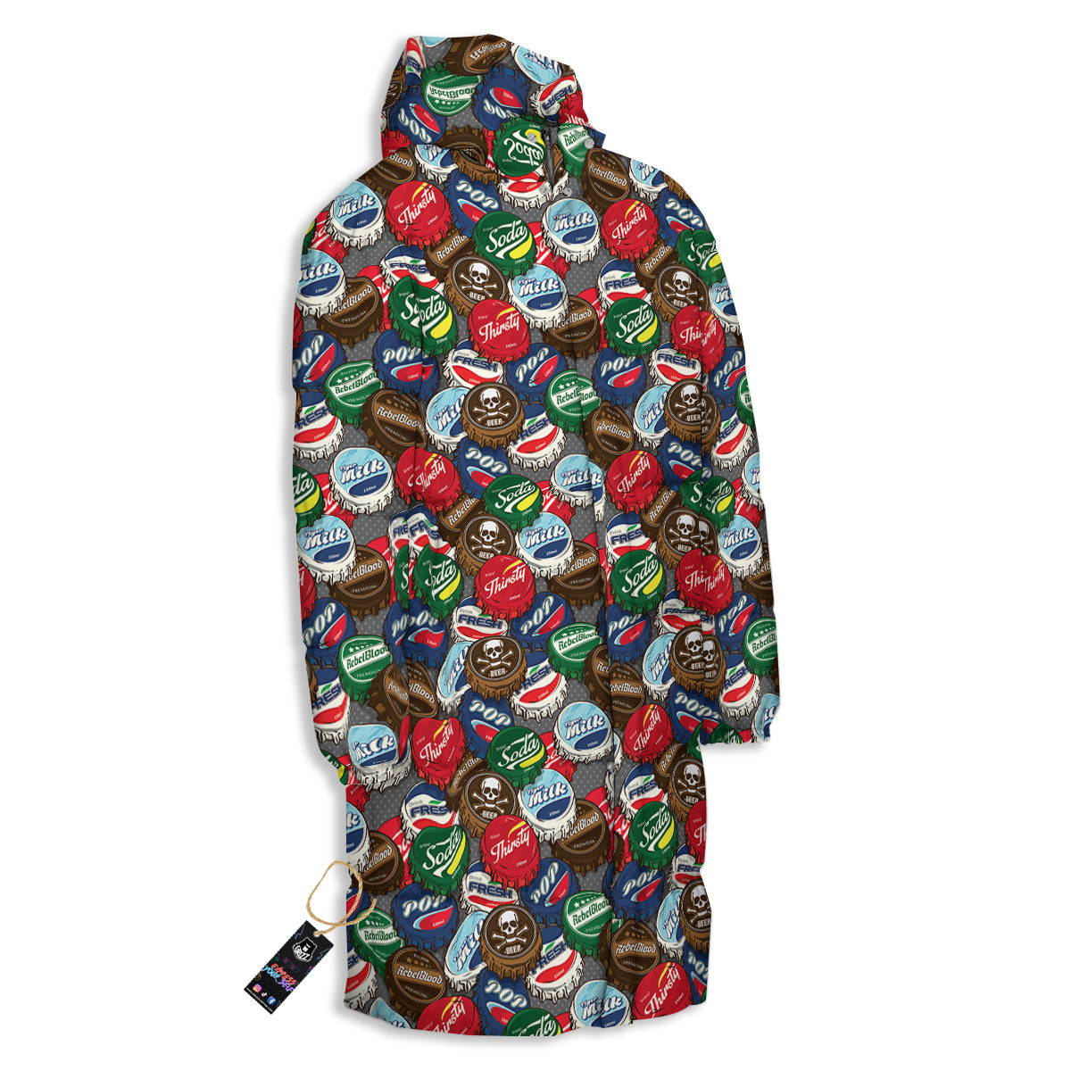 Bottle Caps Print Pattern Long Down Jacket-grizzshop
